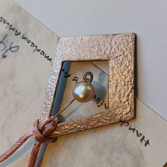 Necklace Vintage Hand Crafted Enamel Copper Genuine Pearl Pink #eshopchicago - Picture 3 of 6